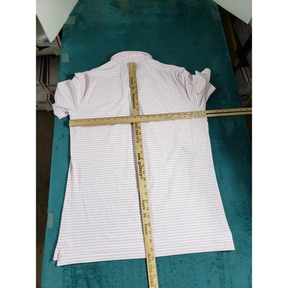 Peter Millar Polo Shirt Size Large Mens Pink Striped Crown Crafted Stretch - Picture 7 of 8